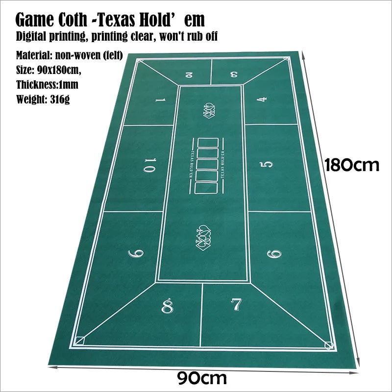Texas Hold'em and Baccarat Mat 180x90cm Poker Card Game Table Cloth Casino Mat desktop Beautifully printed Home Gaming Desk Pad